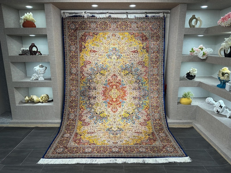 7x10 Colorful Luxurious Silk Rug/7x10 Silk And Wool Rug / Rug For Palace / 7x10 Unique Rug / Top Quality Rug / Silk Carpet 7x10 / Boho Decor