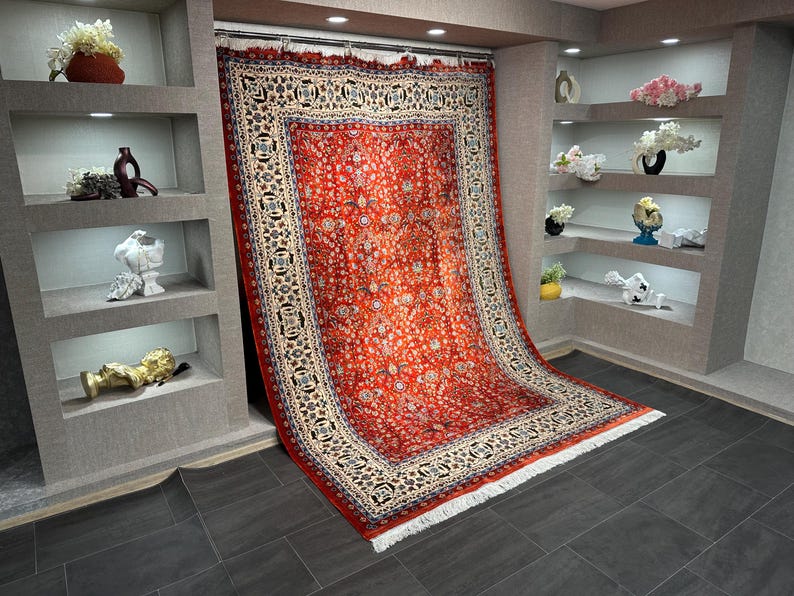 7x10 Red Oriental Rug / Silk And Wool Area Rug / Oriental Red Rug / Soft Silk Unique Rug / Top Quality Rug / Rug For Palace / Unique Carpet