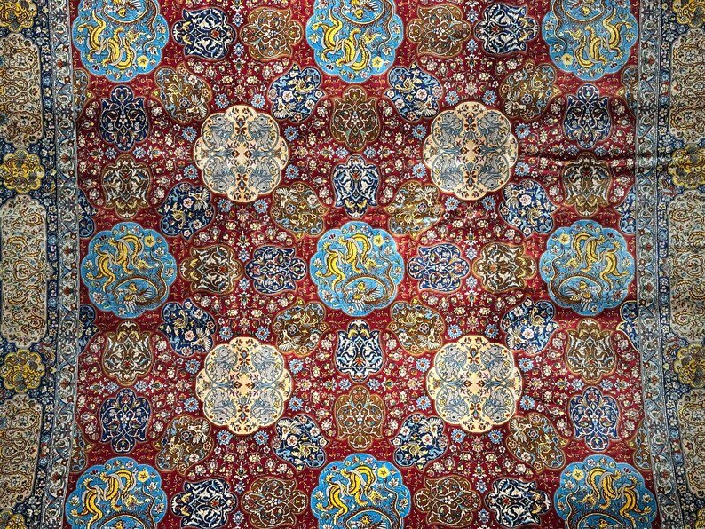 Luxurious Home Decor / Turkish Red Oriental Rug / Colorful Decor / 7x10 Silk Rug / Silk And Wool Carpet / 7x10 Area Rug / Top Quality Rug