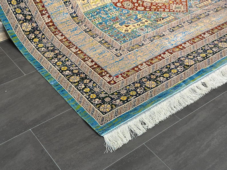 7x10 Oriental Silk Carpet / Rug For Living Room / Top Quality Silk And Wool Carpet / Whose Edges And Fringes Are Handcrafted / 7x10 Silk Rug