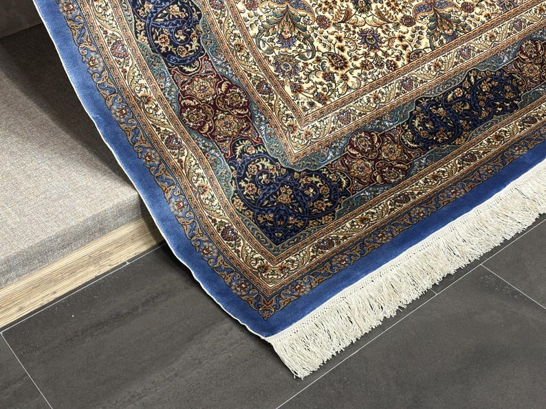 Handcrafted 6x8 Silk Area Rug, Oriental Blue Carpet
