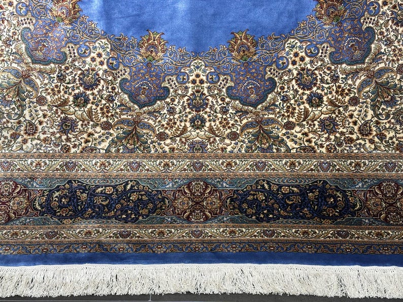 Handcrafted 6x8 Silk Area Rug, Oriental Blue Carpet
