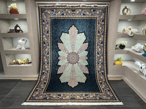 7x10 Navy Blue Rug / Rug For Living Room / Top Quality Silk Rug / %100 Silk Carpet / Rug For Palace / Rustic Rug 7x10 / Oriental Rug 7x10