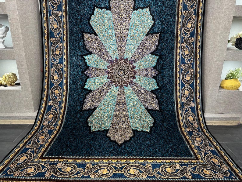 7x10 Navy Blue Rug / Rug For Living Room / Top Quality Silk Rug / %100 Silk Carpet / Rug For Palace / Rustic Rug 7x10 / Oriental Rug 7x10