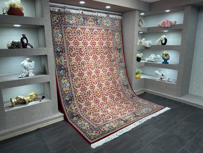 7x10 Silk And Wool Rug, Rug For Living Room, Top Quality Silk Carpet, 7x10 Red Rug, Rug For Palace, Luxurious Silk Rug, Boho Decor, Silk Rug 7x10