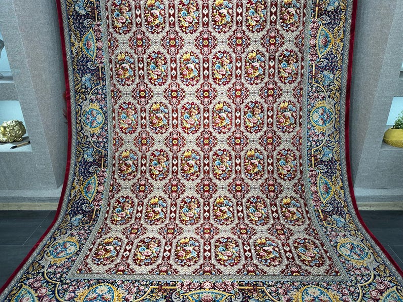 7x10 Silk And Wool Rug, Rug For Living Room, Top Quality Silk Carpet, 7x10 Red Rug, Rug For Palace, Luxurious Silk Rug, Boho Decor, Silk Rug 7x10