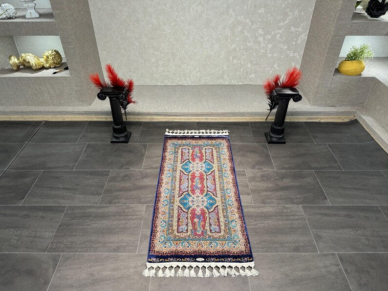 2x4 Unique Silk Rug, 2x4 Gift Silk Rug, Bamboo Silk Rug, 2x4 Mini Silk Rug, Colorful Rug 2x4, Soft Rug 2x4, Oriental Mini Rug 2x4,Home Decor