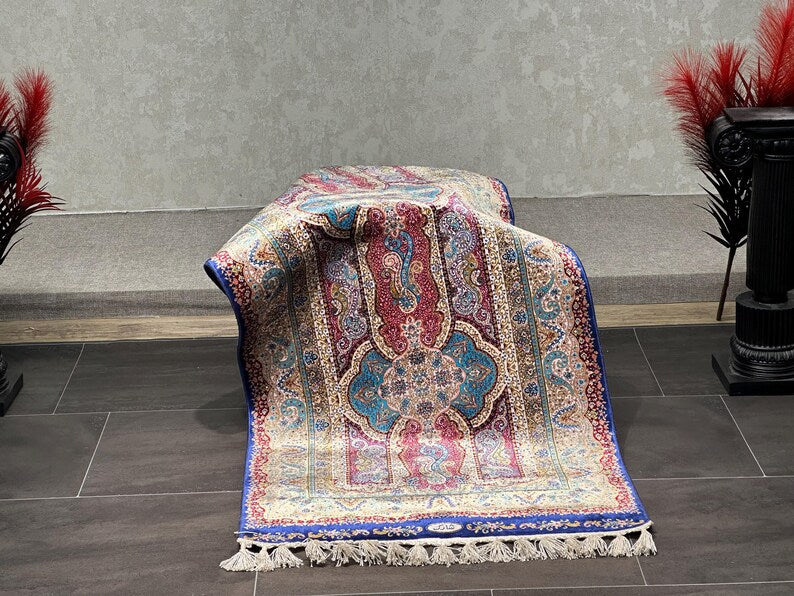 2x4 Unique Silk Rug, 2x4 Gift Silk Rug, Bamboo Silk Rug, 2x4 Mini Silk Rug, Colorful Rug 2x4, Soft Rug 2x4, Oriental Mini Rug 2x4,Home Decor