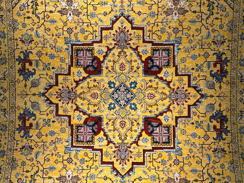 7x10 Yellow Area Rug / Living Room Rug / Top Quality Rug / Silk And Wool Rug / Soft Yellow Rug / Super Fıne Area Rug / Area Rug / Silk Rug