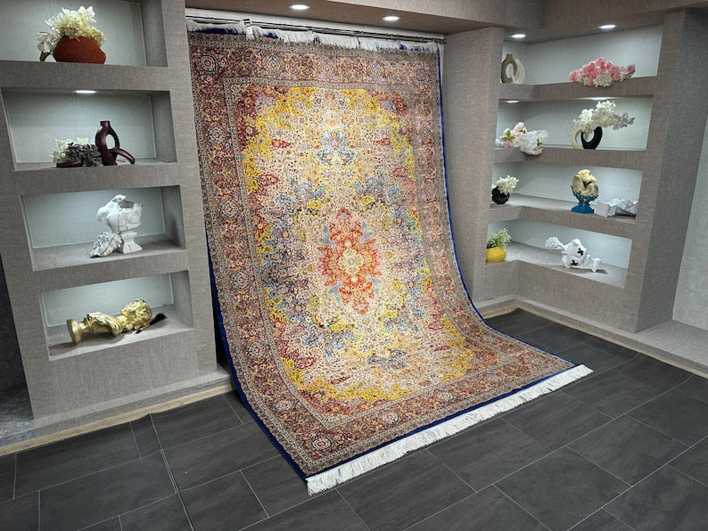 7x10 Colorful Luxurious Silk Rug/7x10 Silk And Wool Rug / Rug For Palace / 7x10 Unique Rug / Top Quality Rug / Silk Carpet 7x10 / Boho Decor