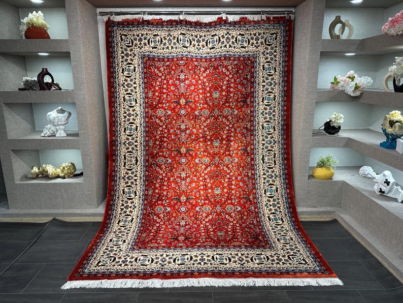 7x10 Red Oriental Rug / Silk And Wool Area Rug / Oriental Red Rug / Soft Silk Unique Rug / Top Quality Rug / Rug For Palace / Unique Carpet