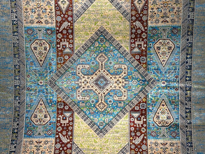 7x10 Oriental Silk Carpet / Rug For Living Room / Top Quality Silk And Wool Carpet / Whose Edges And Fringes Are Handcrafted / 7x10 Silk Rug