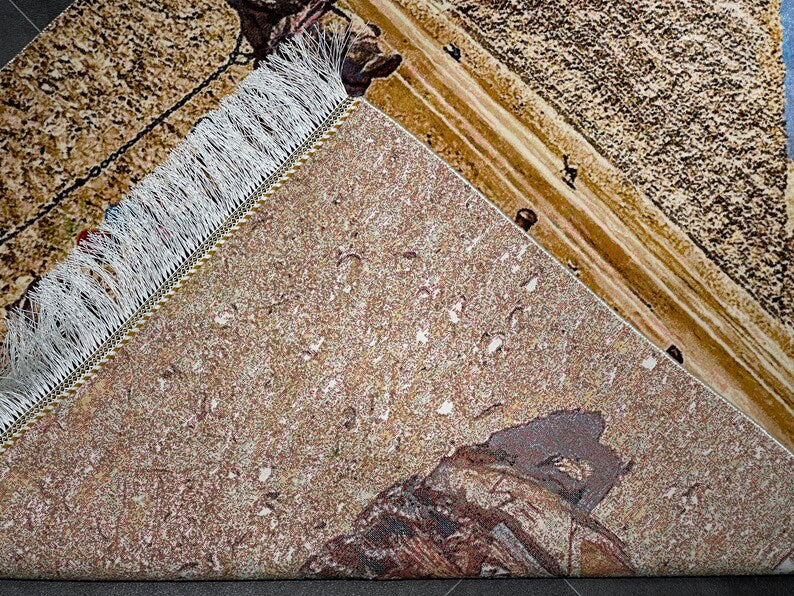Silk Rug Wall Hanging 2.6x3.9 ft - Egyptian Pyramids Camel Artwork, Luxury Silk Carpet, 80x120 cm, Statement Home Decor, Wall Decor