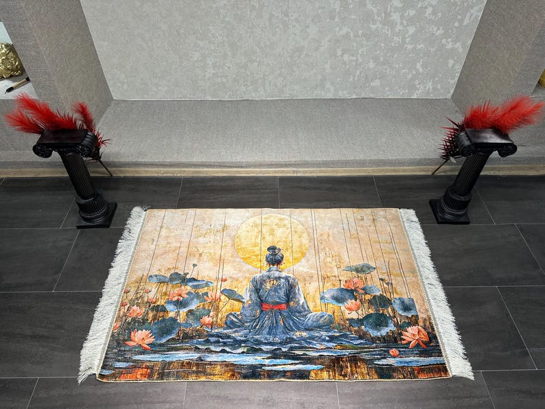 One of a Kind, Silk Rug Wall Art 80x120 Cm, Zen Meditation Scene, Timeless Luxury Decor, 100% Silk Wall Decor, Wall Rug (2.6x3.9 Ft) Free Shipping