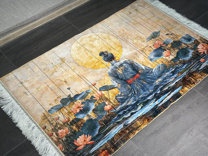 One of a Kind, Silk Rug Wall Art 80x120 Cm, Zen Meditation Scene, Timeless Luxury Decor, 100% Silk Wall Decor, Wall Rug (2.6x3.9 Ft) Free Shipping