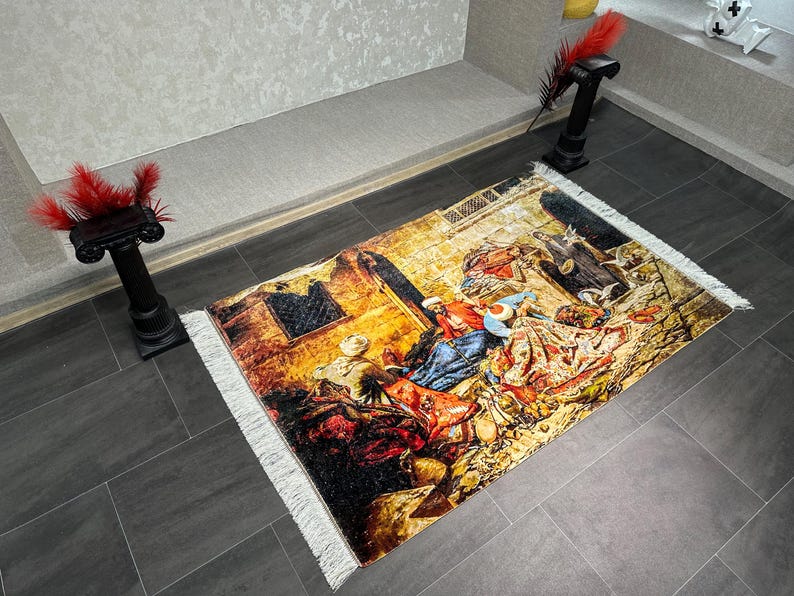 Antique Style Silk Rug Wall Hanging 100x150 Cm 3.2x4.9 Ft, Oriental Fİgurative Carpet Art, Wall Decor, 3x5 Silk Rug, Collector's Decor