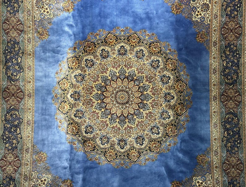 Handcrafted 6x8 Silk Area Rug, Oriental Blue Carpet