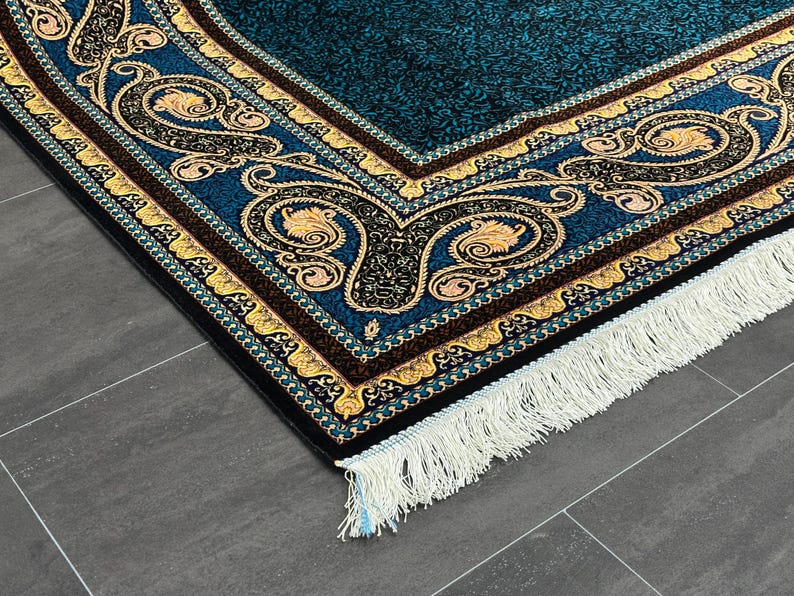7x10 Navy Blue Rug / Rug For Living Room / Top Quality Silk Rug / %100 Silk Carpet / Rug For Palace / Rustic Rug 7x10 / Oriental Rug 7x10