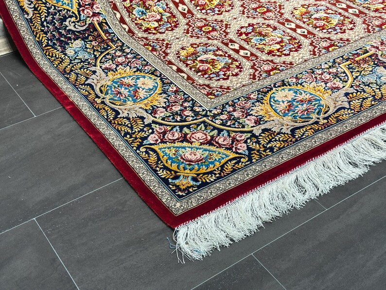 7x10 Silk And Wool Rug, Rug For Living Room, Top Quality Silk Carpet, 7x10 Red Rug, Rug For Palace, Luxurious Silk Rug, Boho Decor, Silk Rug 7x10
