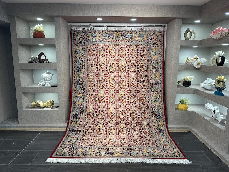 7x10 Silk And Wool Rug, Rug For Living Room, Top Quality Silk Carpet, 7x10 Red Rug, Rug For Palace, Luxurious Silk Rug, Boho Decor, Silk Rug 7x10