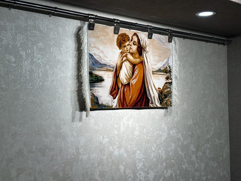 Madonna and Child Silk Tapestry - Religious Wall Hanging Rug (1.6x2.3 Ft)