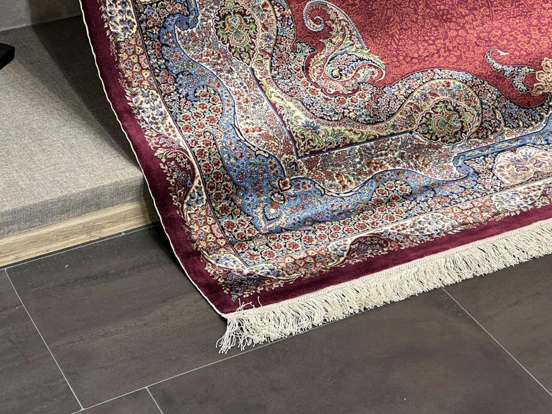 5'5 x 7'8 Ft Red Silk Rug, Whose Edges And Fringes Are Handcrafted, 6x8 Red Rug, Turkish Red Carpet, Living Room Rug, Home Decor, 6x8 Silk Rug