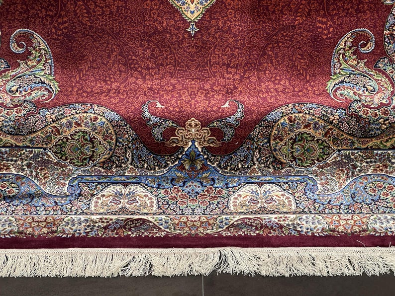 5'5 x 7'8 Ft Red Silk Rug, Whose Edges And Fringes Are Handcrafted, 6x8 Red Rug, Turkish Red Carpet, Living Room Rug, Home Decor, 6x8 Silk Rug