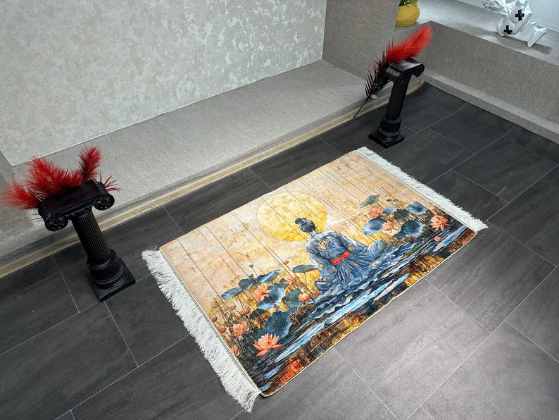 One of a Kind, Silk Rug Wall Art 80x120 Cm, Zen Meditation Scene, Timeless Luxury Decor, 100% Silk Wall Decor, Wall Rug (2.6x3.9 Ft) Free Shipping