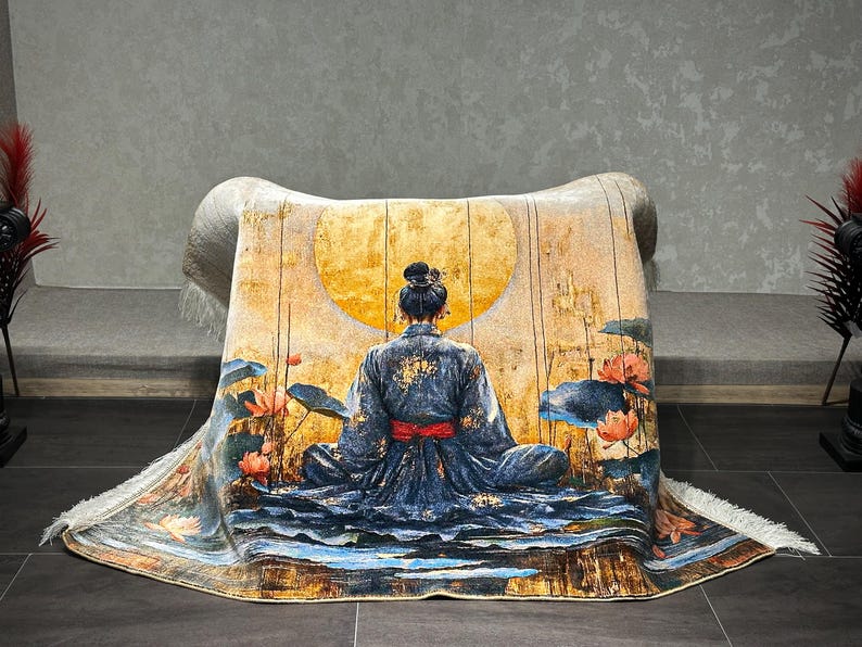 One of a Kind, Silk Rug Wall Art 80x120 Cm, Zen Meditation Scene, Timeless Luxury Decor, 100% Silk Wall Decor, Wall Rug (2.6x3.9 Ft) Free Shipping