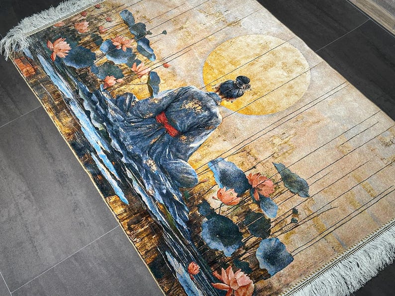 One of a Kind, Silk Rug Wall Art 80x120 Cm, Zen Meditation Scene, Timeless Luxury Decor, 100% Silk Wall Decor, Wall Rug (2.6x3.9 Ft) Free Shipping