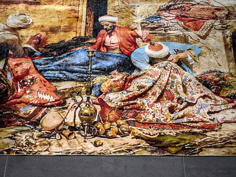 Antique Style Silk Rug Wall Hanging 100x150 Cm 3.2x4.9 Ft, Oriental Fİgurative Carpet Art, Wall Decor, 3x5 Silk Rug, Collector's Decor