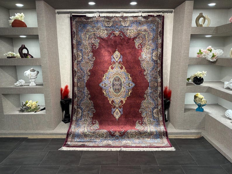 5'5 x 7'8 Ft Red Silk Rug, Whose Edges And Fringes Are Handcrafted, 6x8 Red Rug, Turkish Red Carpet, Living Room Rug, Home Decor, 6x8 Silk Rug