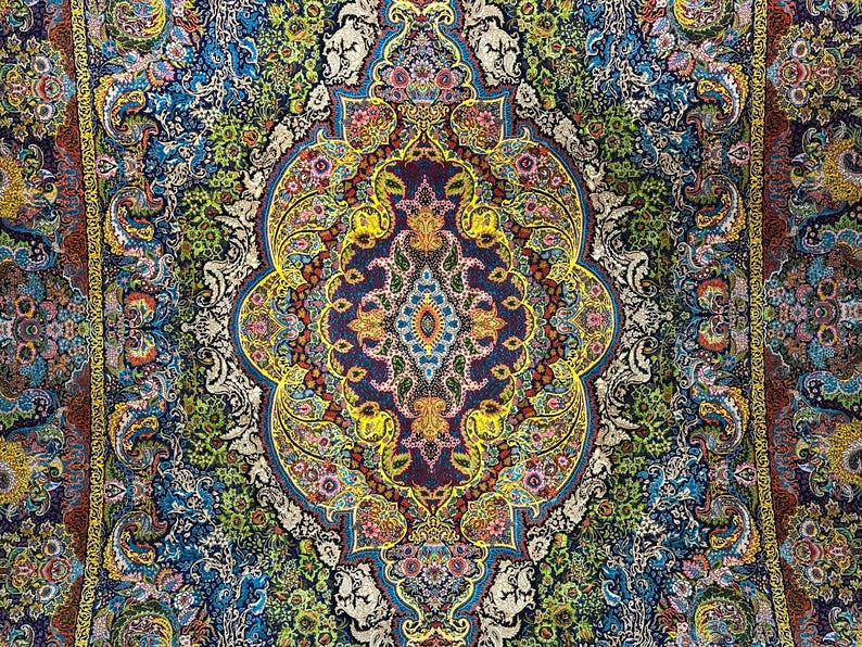 7x10 Turkish Silk and Wool Rug, Colorful Classical Design