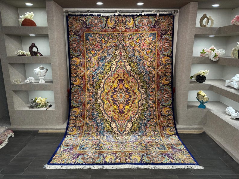 7x10 Turkish Silk and Wool Rug, Colorful Classical Design