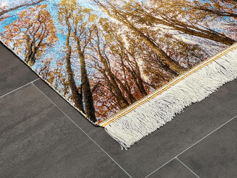 Landscape-Patterned Wall Rug, Tree-Themed Wall Rug 2x3, 2x3 Wall Decor, Soft Silk Carpet, %100 Silk Rug, Unique Wall Decor, Luxury Decor 2x3
