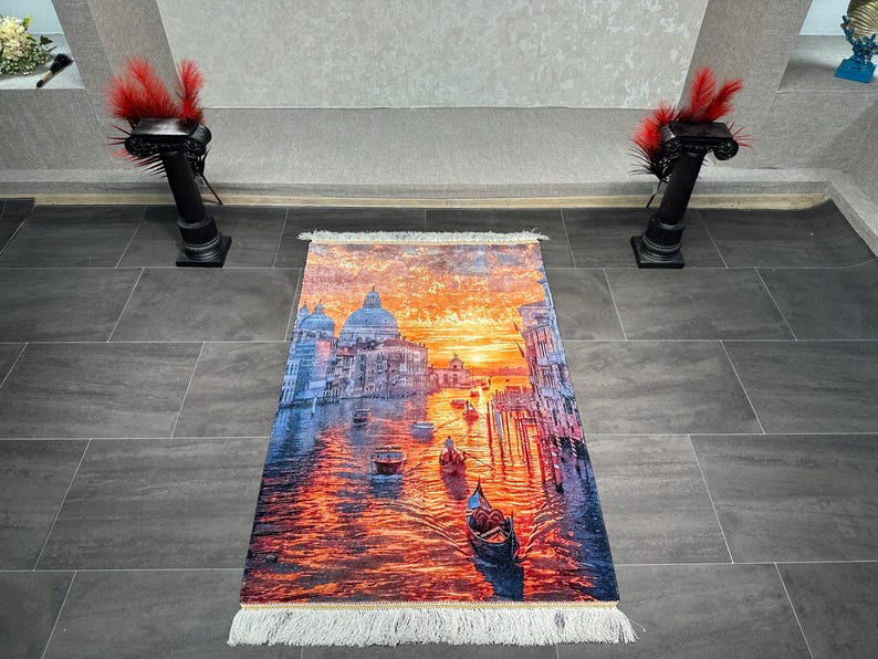 Venetian Dreams Wall Tapestry Wall Art, Sunset in Venice Artistic Rug, Decorative Wall Rug, Colorful Venice Skyline Tapestry Wall Decor, 3x4