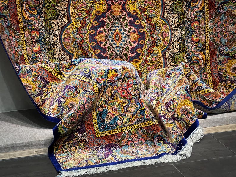 7x10 Turkish Silk and Wool Rug, Colorful Classical Design