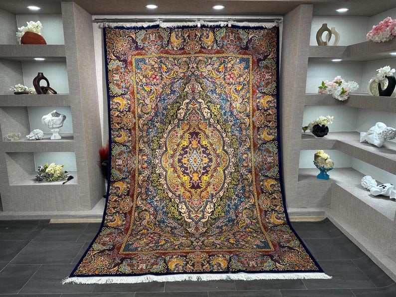 7x10 Turkish Silk and Wool Rug, Colorful Classical Design