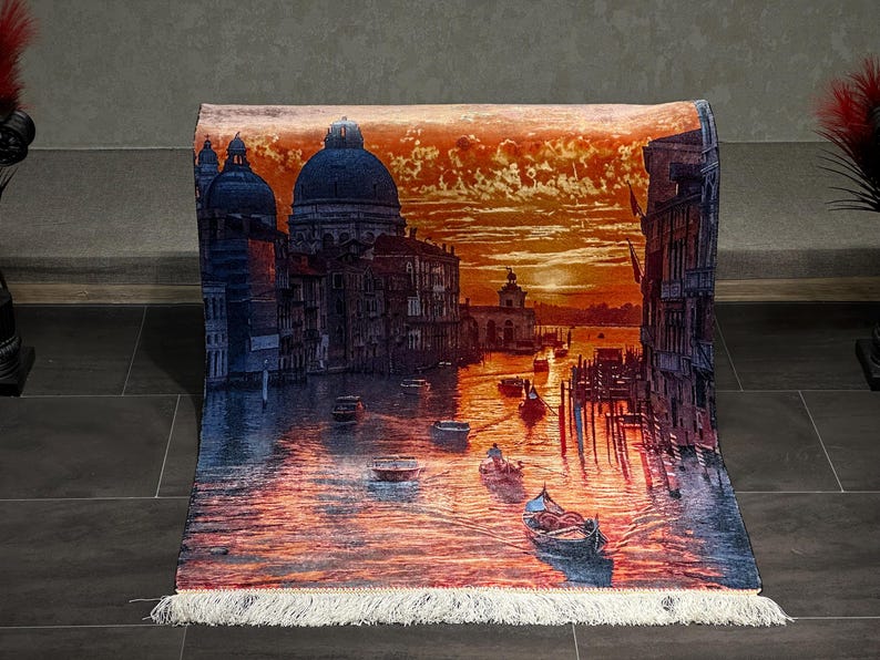 Venetian Dreams Wall Tapestry Wall Art, Sunset in Venice Artistic Rug, Decorative Wall Rug, Colorful Venice Skyline Tapestry Wall Decor, 3x4
