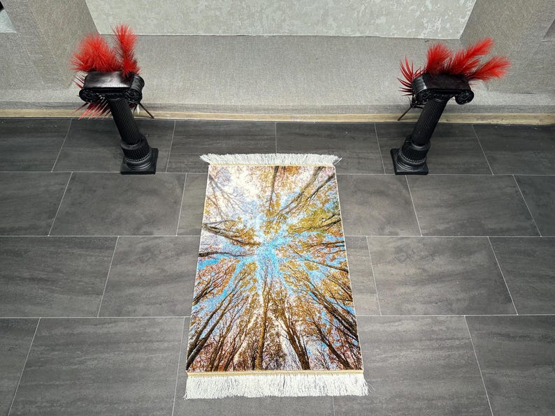 Landscape-Patterned Wall Rug, Tree-Themed Wall Rug 2x3, 2x3 Wall Decor, Soft Silk Carpet, %100 Silk Rug, Unique Wall Decor, Luxury Decor 2x3