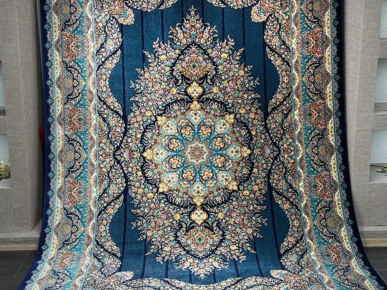 7x10 Navy Blue Silk Rug, Home Decor, Silk Rug, Rug For Livingroom, Unique Silk Rug, Turkish Silk Rug, Oriental Silk Rug, 7x10 Rug, Turkish Carpet