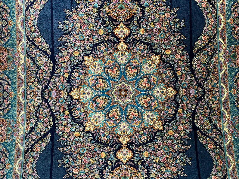 7x10 Navy Blue Silk Rug, Home Decor, Silk Rug, Rug For Livingroom, Unique Silk Rug, Turkish Silk Rug, Oriental Silk Rug, 7x10 Rug, Turkish Carpet
