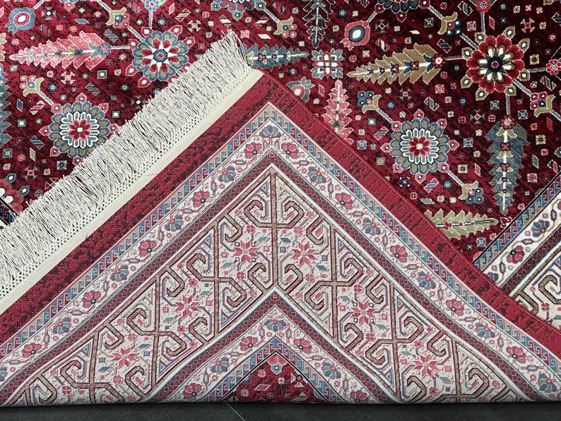 7x10 Red Cream Oriental Rug, Turkish Silk And Wool Carpet, 7x10 Turkish Carpet, Home Decor, Rug For Palace, Home Decor, Soft Red Carpet 7x10