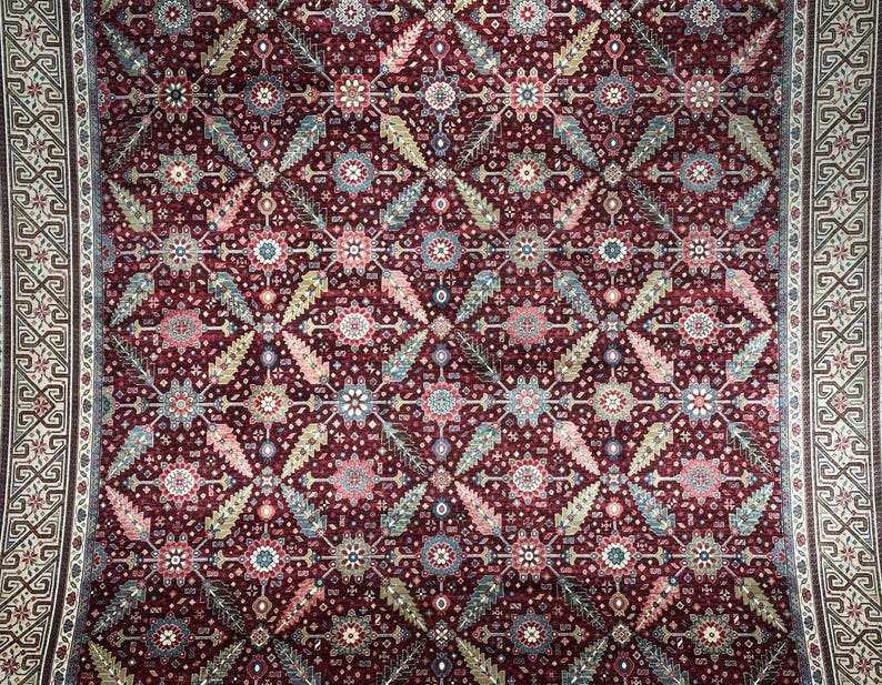 7x10 Red Cream Oriental Rug, Turkish Silk And Wool Carpet, 7x10 Turkish Carpet, Home Decor, Rug For Palace, Home Decor, Soft Red Carpet 7x10