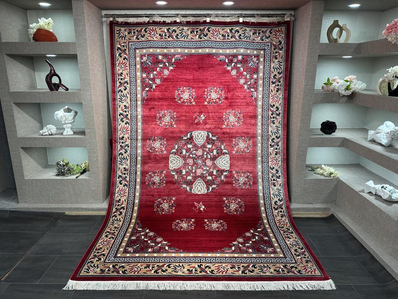 Red Silk Rug 7x10, Top Quality Silk Rug, Oriental Silk Rug, Classic Designed Silk Rug, Home Decor, Super Fine Silk Rug, Rug For Palace, 7x10