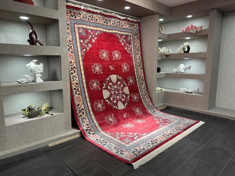 Red Silk Rug 7x10, Top Quality Silk Rug, Oriental Silk Rug, Classic Designed Silk Rug, Home Decor, Super Fine Silk Rug, Rug For Palace, 7x10