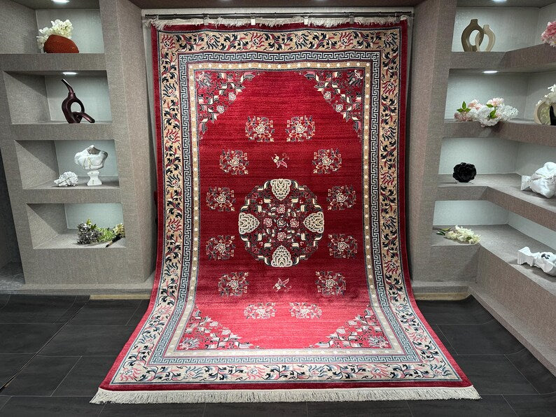 Red Silk Rug 7x10, Top Quality Silk Rug, Oriental Silk Rug, Classic Designed Silk Rug, Home Decor, Super Fine Silk Rug, Rug For Palace, 7x10