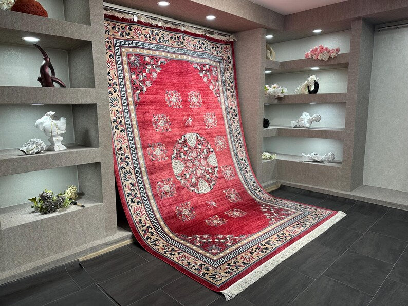 Red Silk Rug 7x10, Top Quality Silk Rug, Oriental Silk Rug, Classic Designed Silk Rug, Home Decor, Super Fine Silk Rug, Rug For Palace, 7x10