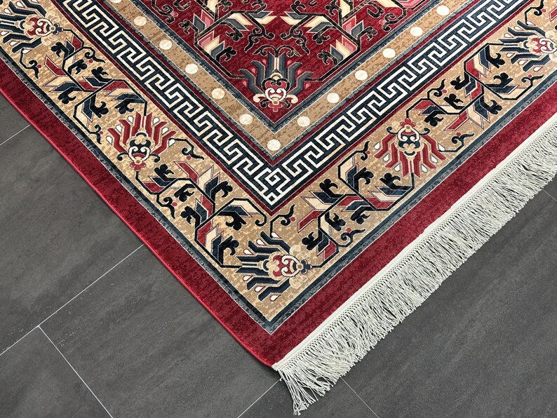 Red Silk Rug 7x10, Top Quality Silk Rug, Oriental Silk Rug, Classic Designed Silk Rug, Home Decor, Super Fine Silk Rug, Rug For Palace, 7x10