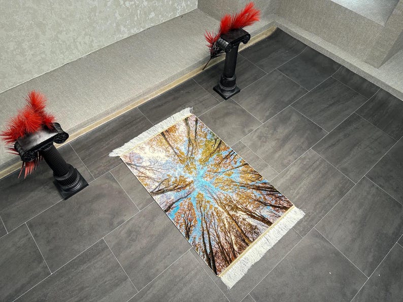 Landscape-Patterned Wall Rug, Tree-Themed Wall Rug 2x3, 2x3 Wall Decor, Soft Silk Carpet, %100 Silk Rug, Unique Wall Decor, Luxury Decor 2x3